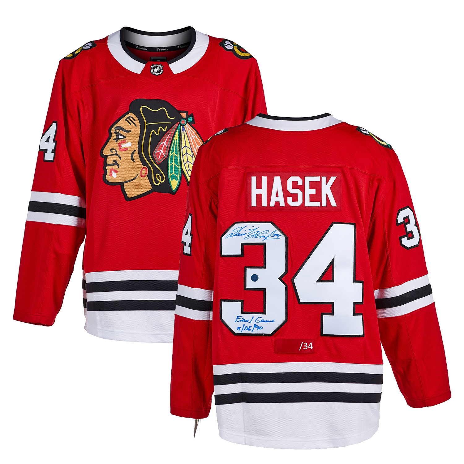 Dominik Hasek Chicago Blackhawks Signed 1st Game Fanatics Jersey #/34