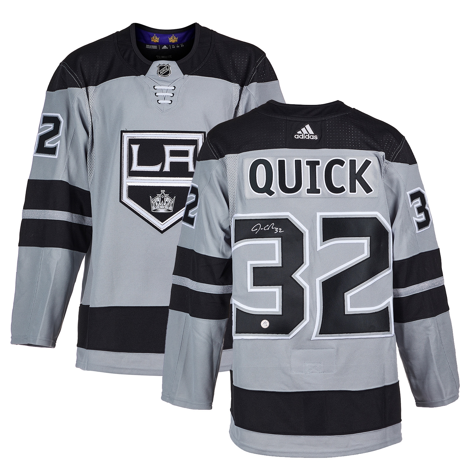 Jonathan Quick Signed Los Angeles Kings Grey Alt adidas Jersey
