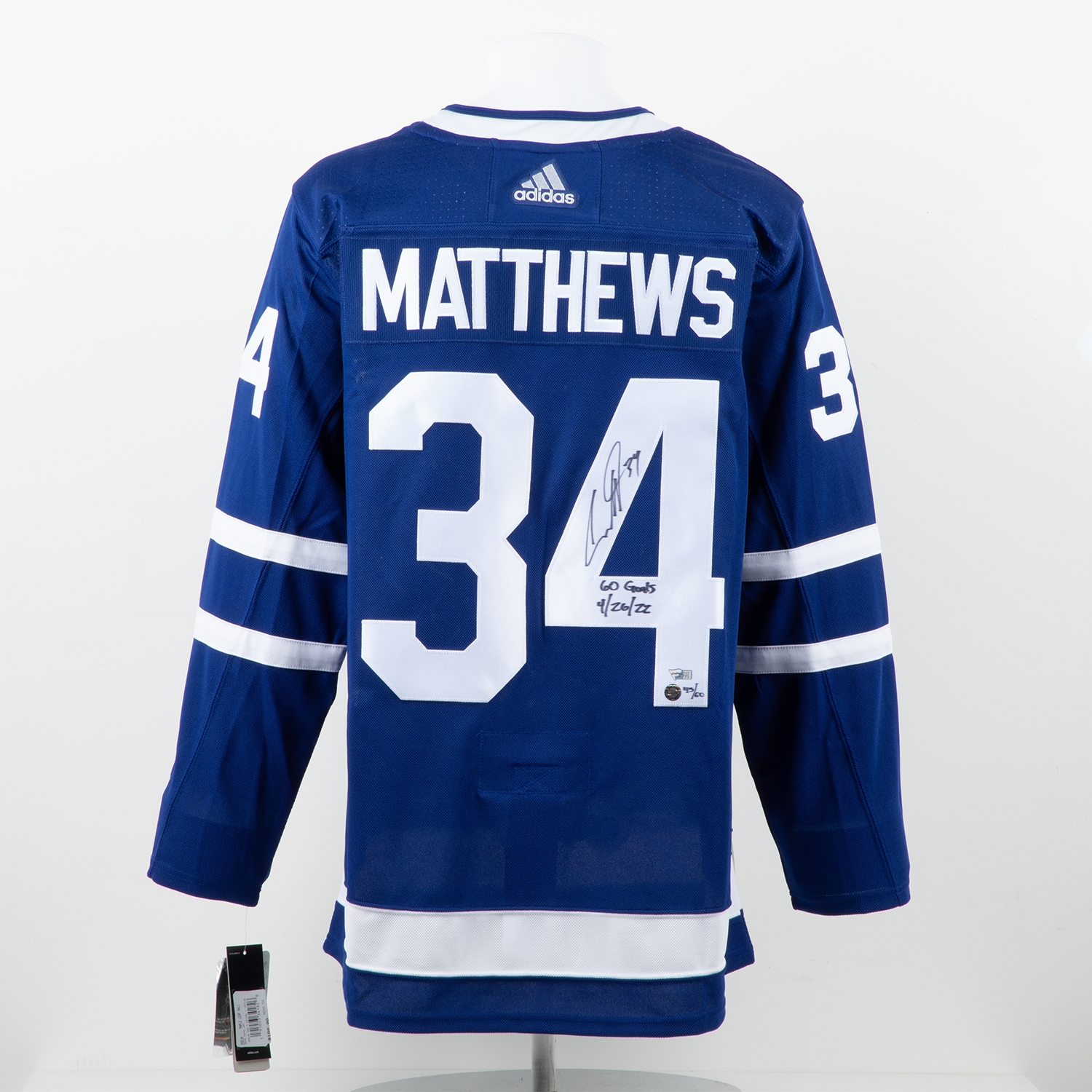 Auston Matthews Toronto Maple Leafs Signed Adidas Jersey with 60th Goal Note #/60