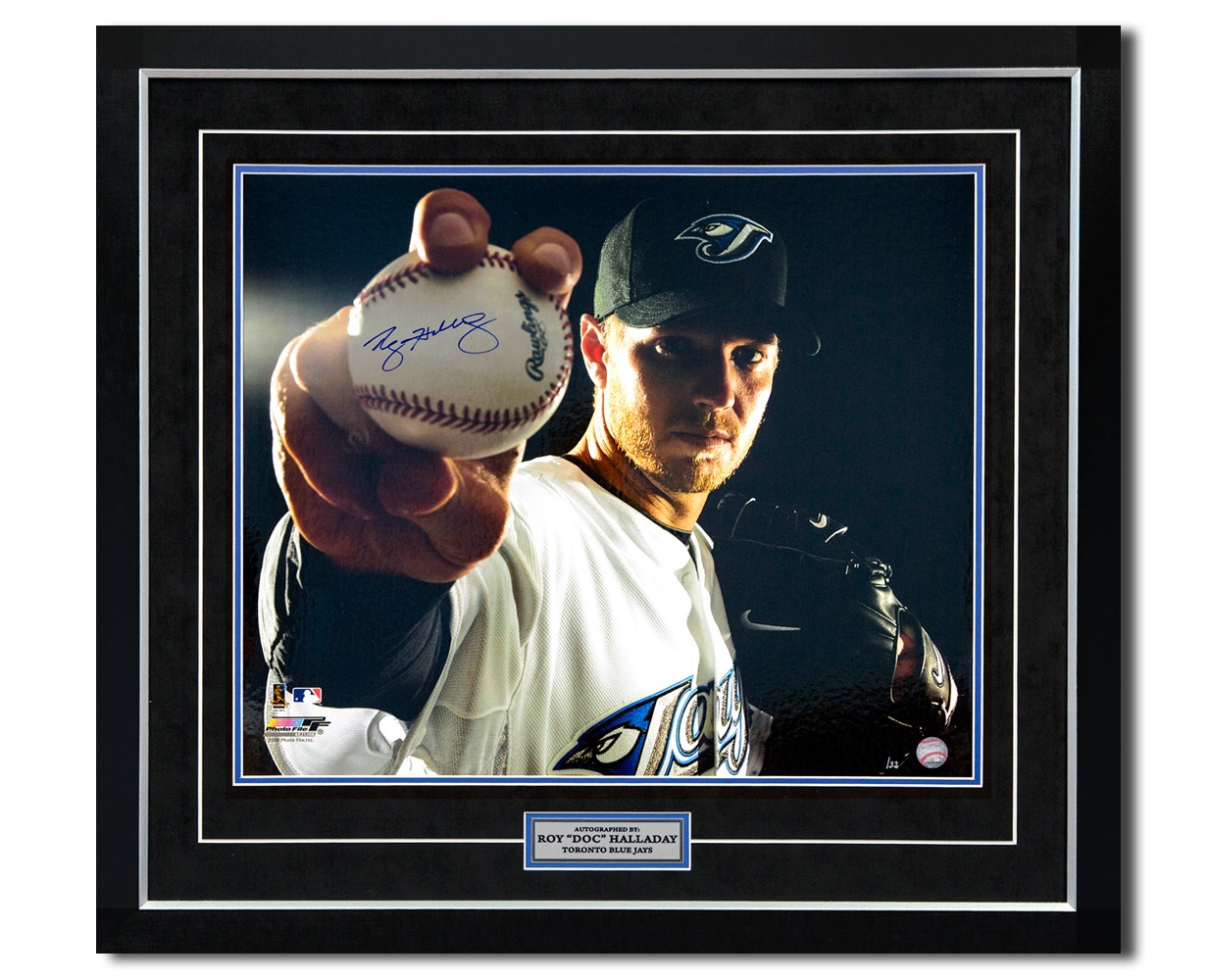 Roy Halladay Toronto Blue Jays Signed Baseball Spotlight 30x34 Frame #/32