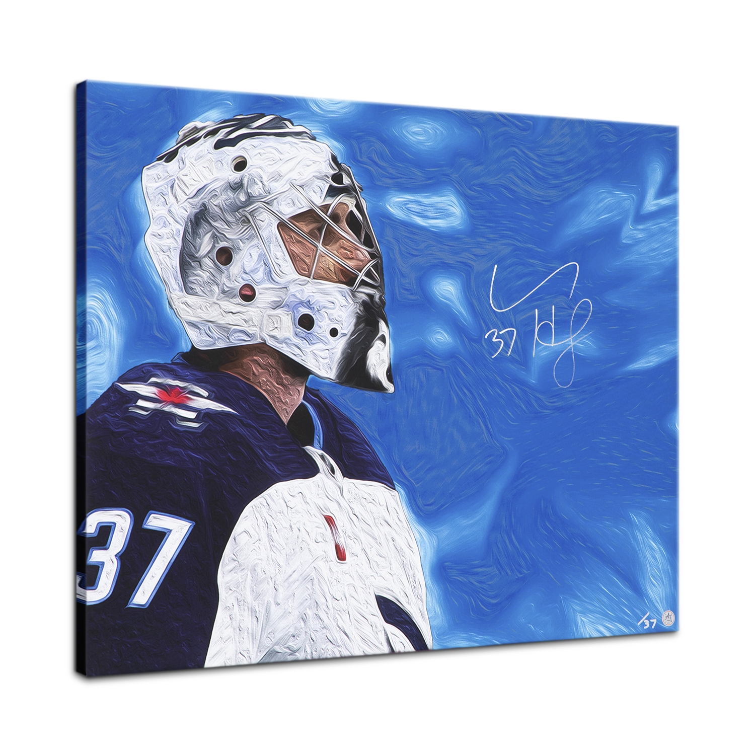 Connor Hellebuyck Signed Winnipeg Goalie Mask Profile 26x32 Art Canvas #/37