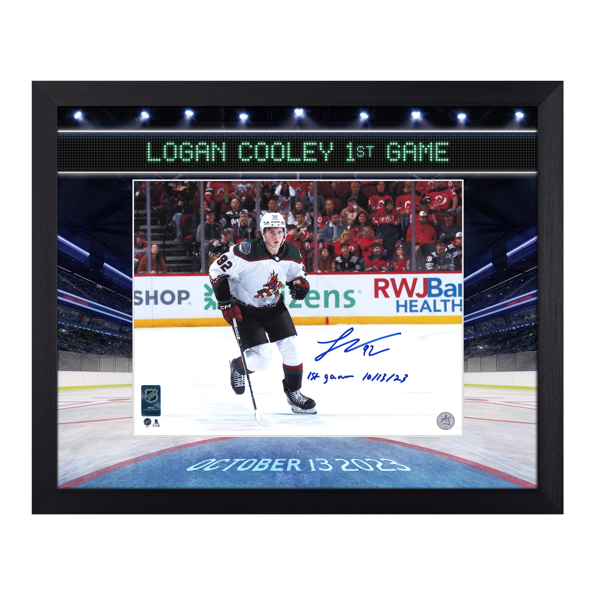 Logan Cooley Arizona Coyotes Signed & Dated 1st Game Graphic 19x23 Frame /92