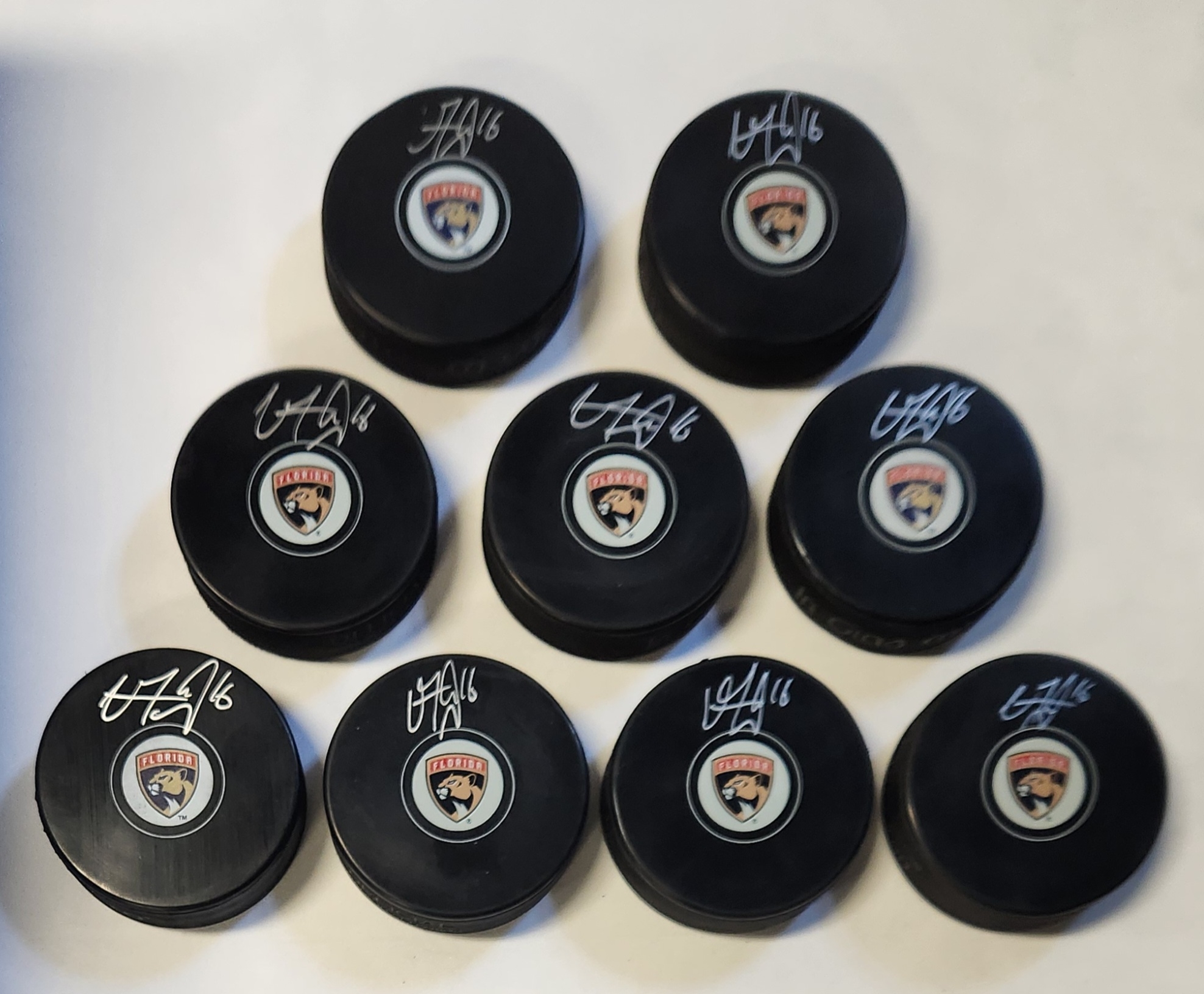 Lot Of 9 Vincent Trocheck Autographed Florida Panthers Hockey Pucks 