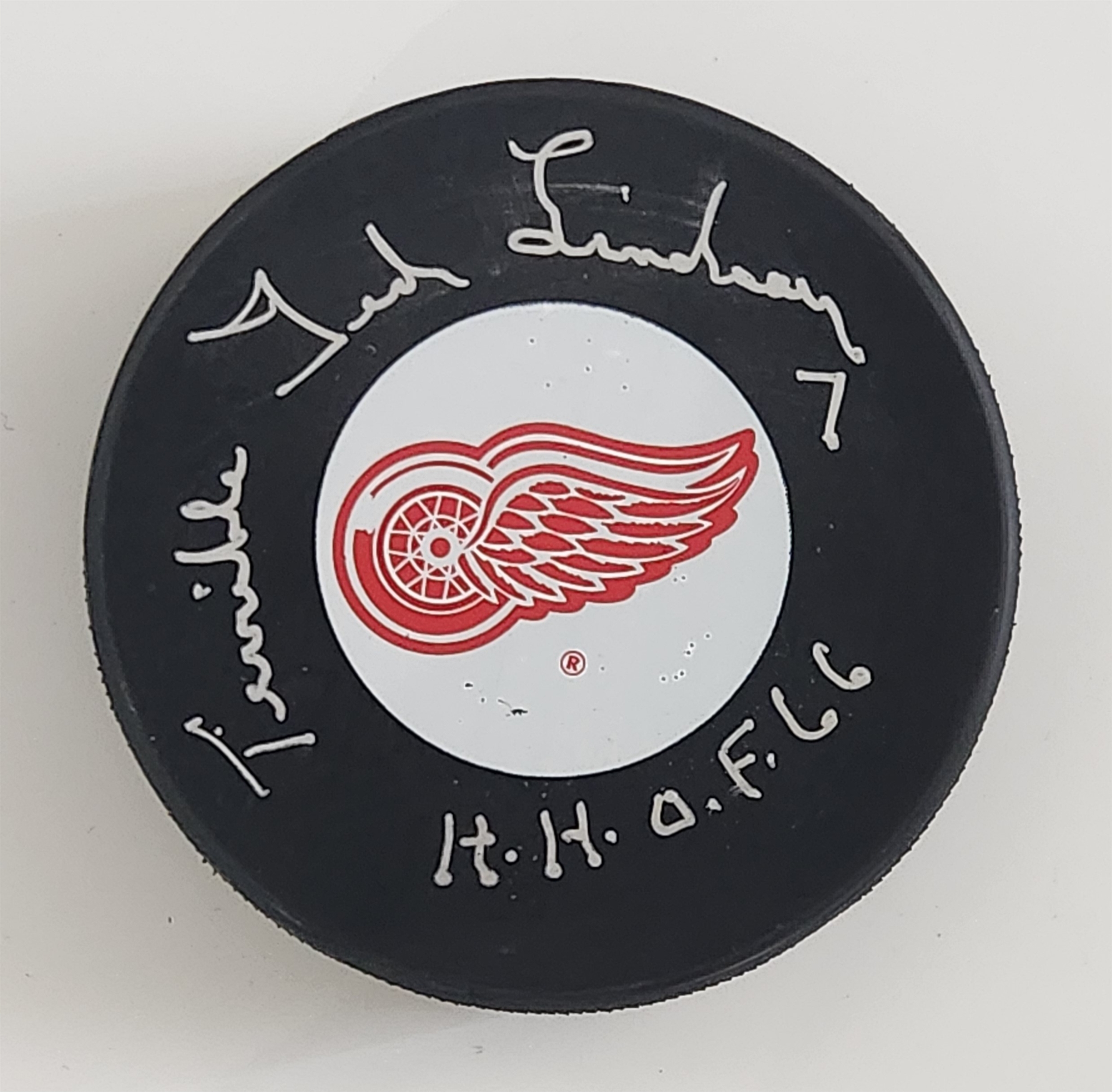 Ted Lindsay Autographed Detroit Red Wings Puck with Terrible Ted Note