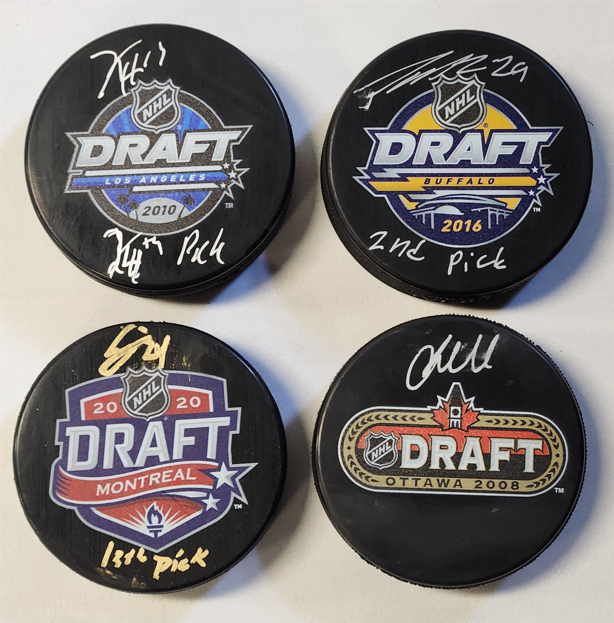Lot Of 4 Signed NHL Entry Draft Pucks Laine Markstrom Jarvis Hayes (Flawed)