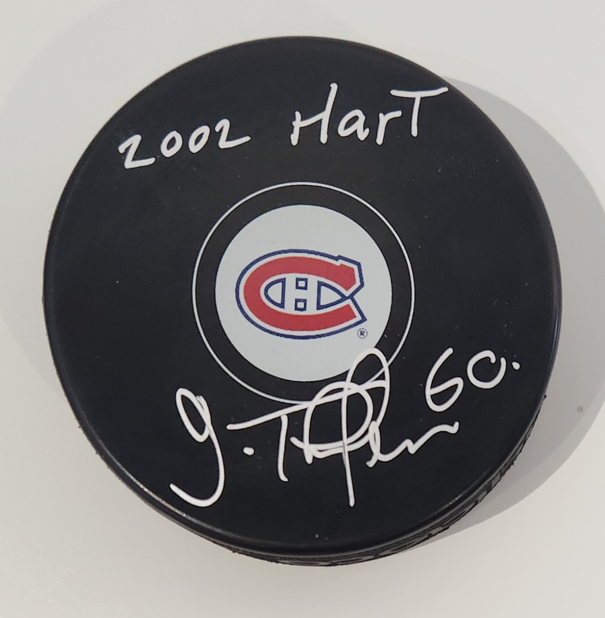 Jose Theodore Signed Montreal Canadiens Hockey Puck with Hart Note