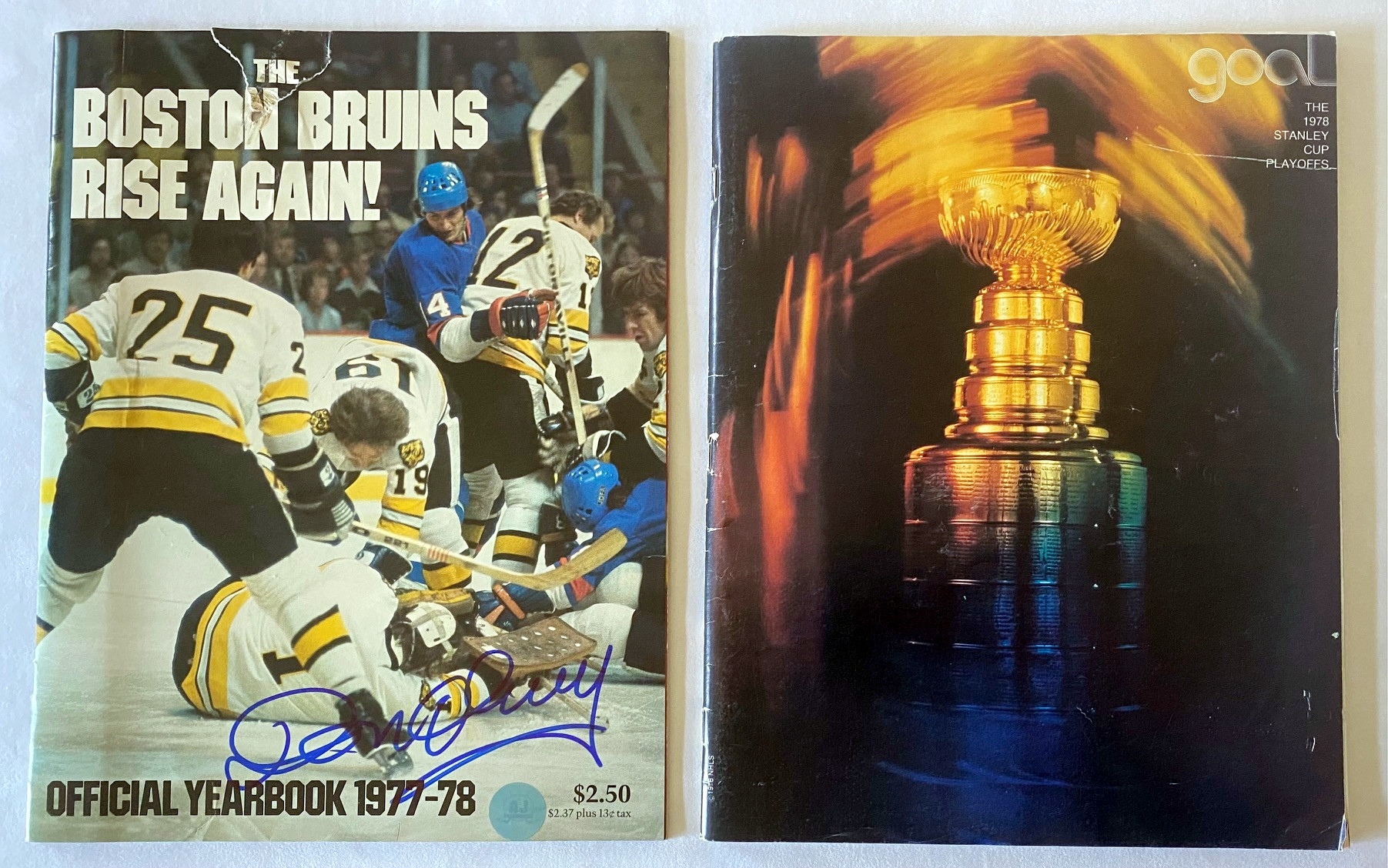 Don Cherry Personally Owned & Signed 1977 Bruins Yearbook & Stanley Cup Program
