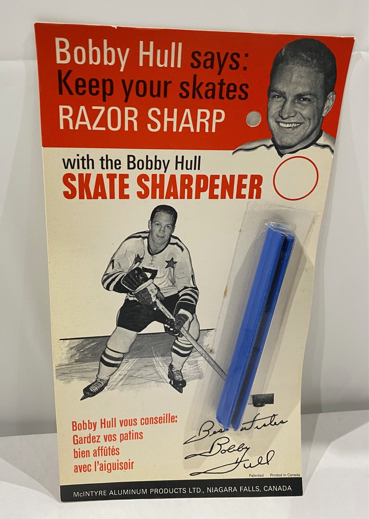 Original Sealed - 1969 Bobby Hull Skate Sharpener - McIntyre Aluminum
